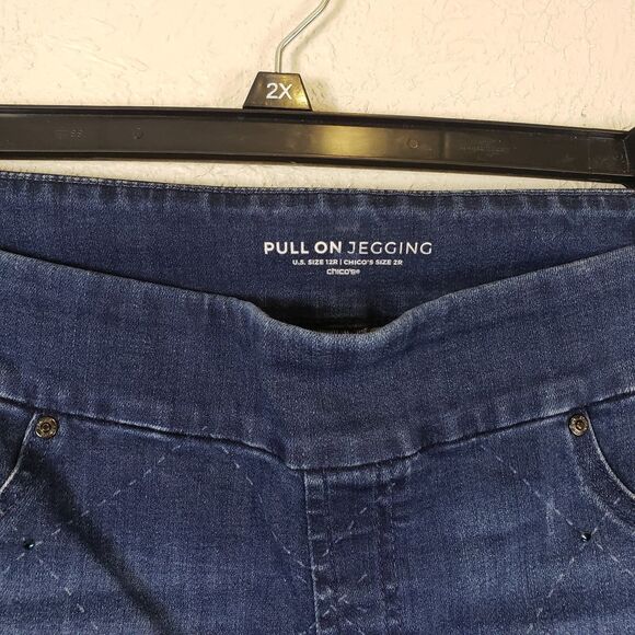 Chico's Pull-On Jegging EmblishJewelsJeans Ankle Women's Size 2R Large 12 Blue - Picture 6 of 11